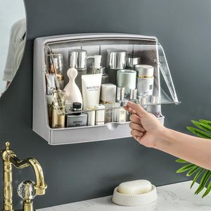 Opbergdozen wand gemonteerde cosmetische doos toilet badkamer waterdicht en stofdichte plank transparante keuken grote capaciteitsrek bakken