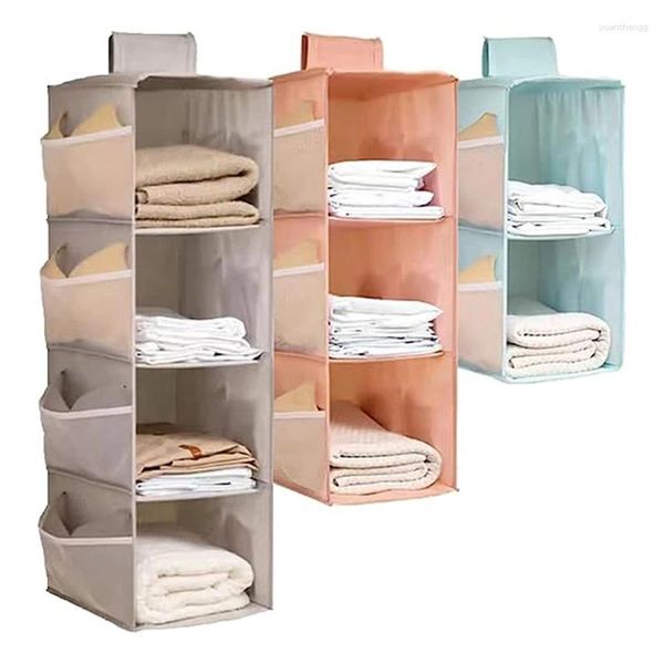 Boîtes de rangement pour sous-vêtements et chaussettes, sac suspendu Double face en tissu anti-poussière, support gris à quatre couches