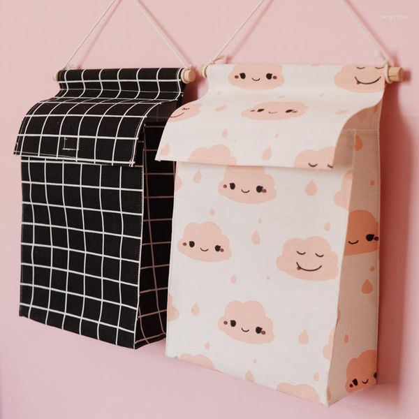 Cajas de almacenamiento, organizador de armario impermeable, bolsa de ropa interior de lino Cooton, organizador de baño de maquillaje cosmético para mujer, puerta para colgar en la pared