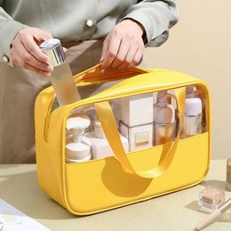 Cajas de almacenamiento Mujeres PU Cosmética Bag Portable Travel Fitness Lavado impermeable Transparente PVC Organizador de gran capacidad