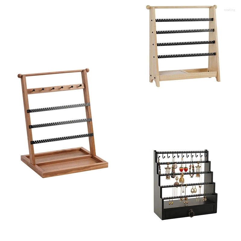 Storage Boxes Wooden Jewelry Rack 5-Story Tower Display Removable Earrings Necklaces Rings Stand
