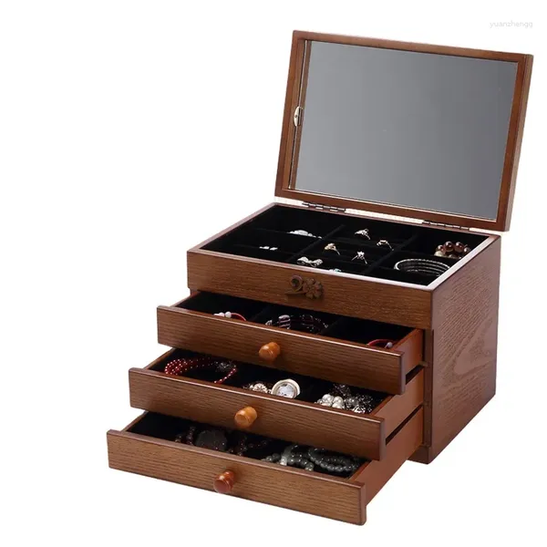 Cajas de almacenamiento de madera de gran capacidad, organizador de joyas, caja de 4 cajones