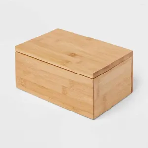 Opbergdozen houten make -up organisator met spiegel en verdeelde lade ijdelheid borstels essentials natuurlijk hout 9 