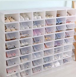 Boîte de rangement Y1128 6pcs Rack Organisateur Boîte de boîte épaissie Boîte de chaussures empilables Plastique Plastique Plastique Transparent Shoebox Jllel9350024