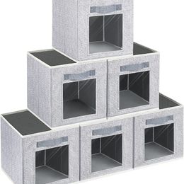 Cubes de rangement, paniers en tissu pour l'organisation, poubelles de rangement de 11 pouces avec fenêtre, bacs de boîtes de rangement pliables pour l'organisation du placard FO