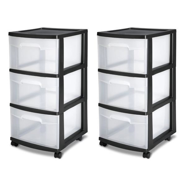 Tiroirs de rangement 3 tiroirs chariot plastique noir lot de 2 organisateur pour armoire à vêtements 230728