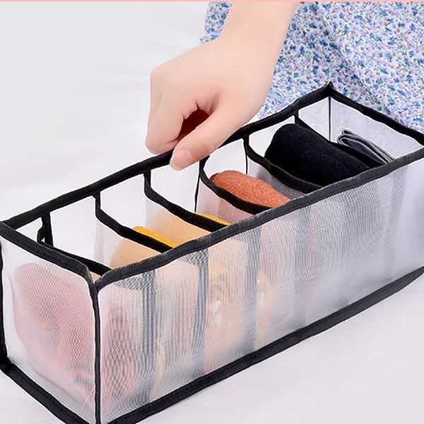 Tiroirs de rangement 7cells sous-vêtements Bra Organisateur Boîte de dresseur noir Boîtes d'organisateurs pour écharpes Socks Vêtements Séparation de maillage