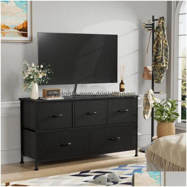 Tiroirs de rangement Ders Commode pour chambre à coucher avec 5 larges armoires noires Meubles d'intérieur Luxe léger et moderne 230703 Drop de Dhcvi