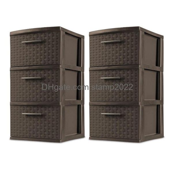 Cajones de almacenamiento Ders Sterilite 3 Der Gabinete Weave Tower Juego de plástico de 2 230703 Drop Delivery Home Garden Housekee Organización DHCFP