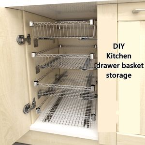 Storage Drawers DIY Cupboard Drawer Basket Kitchen Shelf Organizer Sliding Cabinet Pull Out Metal Type Mesh 230625