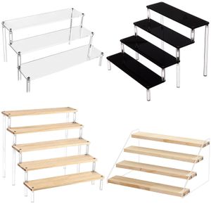 Supports de stockage Racks Présentoir en bois acrylique de 1 à 5 niveaux Ransparent Échelle Étagère Faite à la main Figure Toy Animation Car Model Parfum Storage Rack 230718