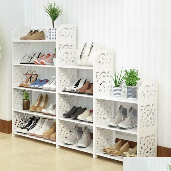 Supports de stockage Racks 3/4/5 couche étagère à chaussures en bois armoire européenne étagères de rangement simples Shees sculpter fleur Schoenen organisateur maison Ga Dhgiw