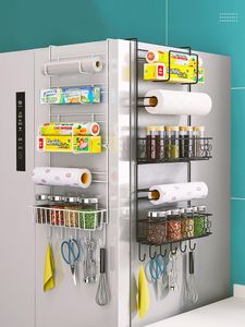 Supports de rangement Racks 6 couches étagère latérale de réfrigérateur étagères murales suspendues cuisine réfrigérateur support serviette en papier porte-éponge organisateur de salle de bain 230327