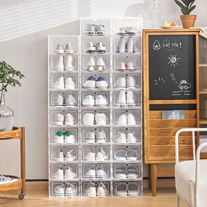 Supports de stockage Racks 6pcsSet Boîte à chaussures en plastique Tiroir Épaissi Boîte à chaussures transparente Pli Boîtes de rangement pour chaussures Boîte empilable 230607