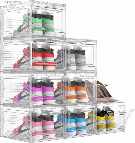 Supports de rangement Racks 8 paquets de XX grande boîte à chaussures empilable transparente taille 14 armoire de rangement en plastique épais et dur Foldabl Y240319