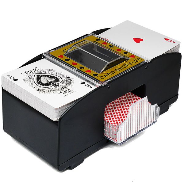 Soportes de almacenamiento Bastidores Mezclador automático de cartas de póquer Eléctrico 6 cubiertas Máquina mezcladora a batería para Casino Rummy y Skat Black 230703