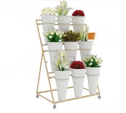 Racks de stockage Racks Black Flower Afficher Stand 12 x Ponts 3 couches Rack de rangement de plante en métal avec roues