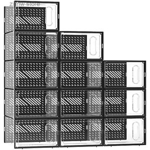 Opberghouders Rekken EWonLife grote schoenendoos met magnetische deur 12 pakken transparante plastic stapelbare sportschoenenorganizer gebruikt voor kledingkast aangesloten op links