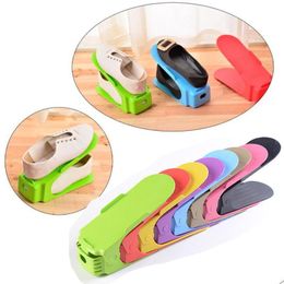 Soportes de almacenamiento Bastidores Uso en el hogar Zapato Moderno Zapatos de limpieza doble Estante Sala de estar Conveniente Cajas de zapatos Organizador Soporte Estante Drop Dh0Ci