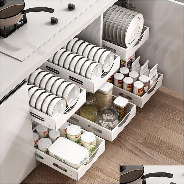 Supports de stockage Racks Cuisine Plaque Rack Cabinet Intégré Pl-Out Clatter Partition Ménage Organisateur Drop Livraison Maison Jardin H Dh2BN