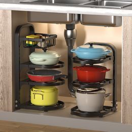 Supports de stockage Racks Cuisine Pot Rack Organisateur Égout Spécial Pot De Stockage Supports De Batterie De Cuisine Réglable Comptoir Armoire Rack Épais En Acier Inoxydable 230303