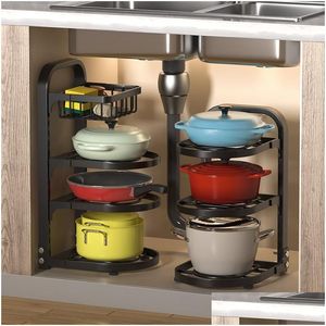 Supports de stockage Racks Cuisine Pot Rack Organisateur Égout Spécial Ustensiles de Cuisine Réglable Comptoir Épais En Acier Inoxydable Goutte Deli Dhr1Y