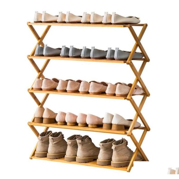 Supports de stockage Racks Mti couche pliante étagère à chaussures Installation Simple ménage économique dortoir porte bambou chaussures armoire goutte Oti17