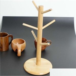 Supports de stockage Racks Nouvelle forme d'arbre en bois tasse à café tasses de séchage support de support maison cuisine drain cintre support organisateur avec 6 crochets Dhxf0