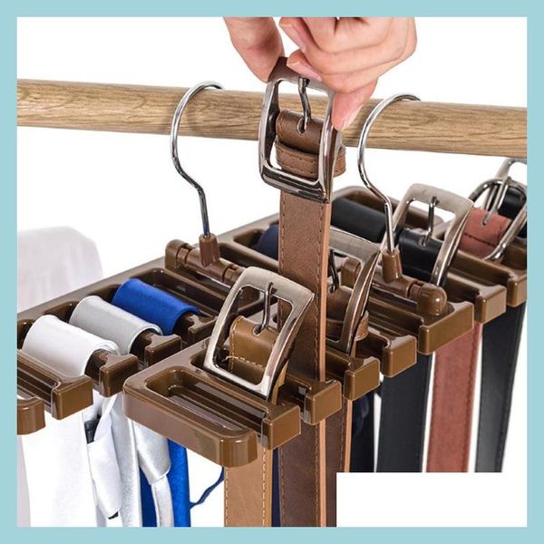 Supports de stockage Racks en plastique cravate ceinture écharpe rack organisateur placard garde-robe espace économiseur cintre avec crochet en métal livraison directe maison Dhyt9