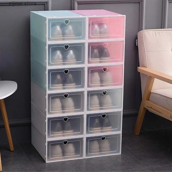 Supports de rangement, boîte de rangement de chaussures, couvercle rabattable en plastique transparent, organisateur d'armoire à chaussures anti-poussière Y240319