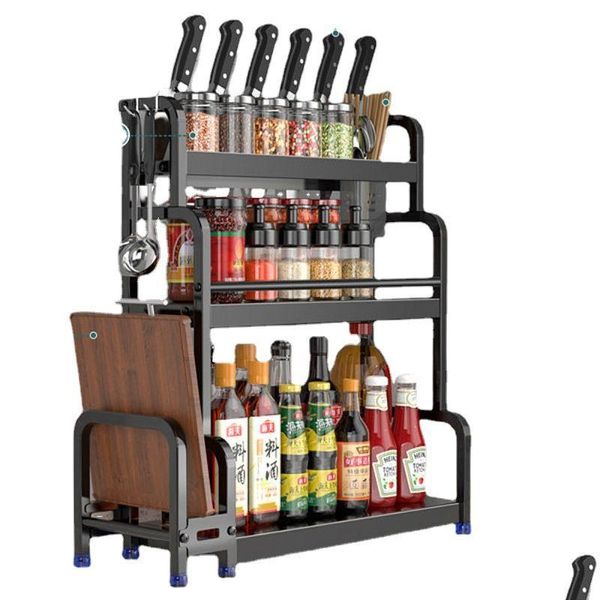 Supports de stockage Racks Supports de stockage 2/3 couches de cuisine Rack en acier inoxydable assaisonnement baguettes étagère couteau pot accessoires Organi Dh5Tq