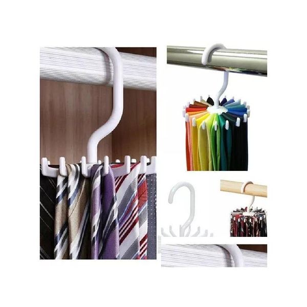 Soportes de almacenamiento Bastidores Tie Rack Cinturón Organizador Hanger Closet 20 Ganchos Rotating Men Neck Ties Housekee Organización Hangers Drop Del Dhqeq