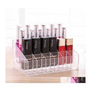 Supports de stockage Racks Transparent 24 Grille Acrylique Maquillage Boîte Rouge À Lèvres Présentoir Cosmétiques Vernis À Ongles Outil Livraison Directe Accueil Ot8Ad