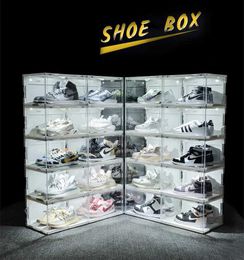Boîte à chaussures de commande vocale lumineuse transparente avec lumières LED boîte à chaussures à la maison chaussures de sport bottes hautes chaussures de sport armoire de rangement Y240319