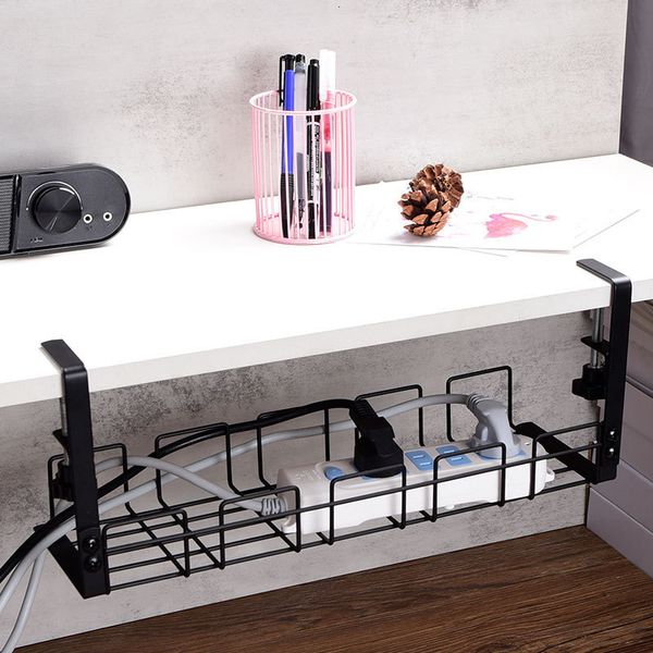 Soportes de almacenamiento Racks Underdesk Cable Management Rack Hanger Punch free Hanging Wire Organizer Power Board Adapter Holder Basket Shelf 230809