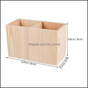 Stockage Housekee Organisation Gardenstorage Bouteilles Bocaux Deux Compartiments Conteneur En Bois Porte-Stylo Organisateur Inachevé Couleur Cas Pot