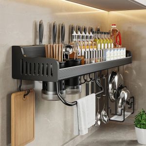 Étagères de cuisine de rangement étagères murales nopunch squelette de rangement épice support de couteau multifonctionnel Spoon rack de suspension pour l'organisateur d'épices