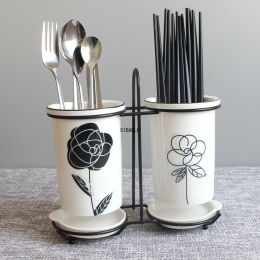 Stockage nordique en céramique cuillère baguettes de rack de godet en porcelaine blanche support de vaisselle à la fourchette à fourche de rangement