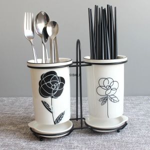 Stockage nordique en céramique cuillère baguettes de rack de godet en porcelaine blanche support de vaisselle à la fourchette à fourche de rangement