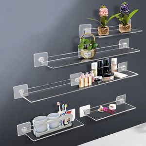 Opbergrek Acryl Plank Helder Wandmontage Dikke transparante zwevende displaystok Badkamer Keuken Richel Organizer 240125