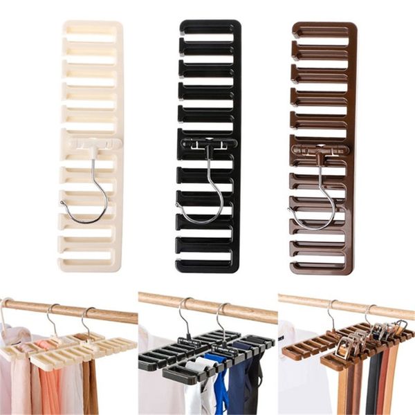 Étagère de rangement cravate ceinture écharpe étagère organisateur placard garde-robe économiseur d'espace hauts soutien-gorge support de cintre rotatif avec crochet en métal 10 grille