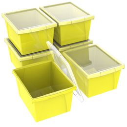 Storex Contenedor de almacenamiento de plástico con tapa, 4 galones, se adapta a papel tamaño carta, amarillo, paquete de 6