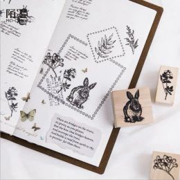 Story in the Forest Series Wooden Rubber Stamp para niños DIY Pattentery de álbumes de recortes hechos a mano, álbum de fotos, Diario Decoración del libro