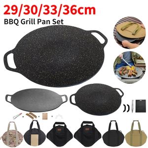 Kachels 29 30 33 36CM Non-stick BBQ Grill Pan Koreaanse Barbecue Plaat Vlees Pot Plancha Para Cocinar Outdoor Camping Bakvormen Fry 231204