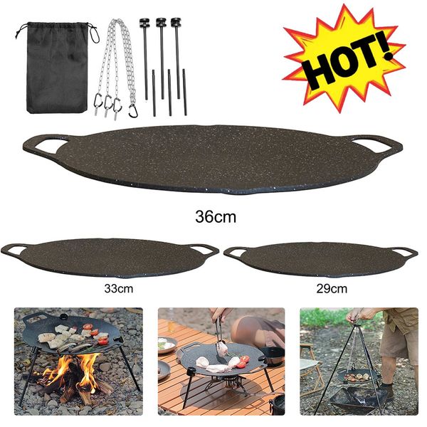 Estufas 30 33 36 cm Sartén para asar Bandeja para hornear para barbacoa antiadherente con cadena de soporte ajustable Portátil para acampar al aire libre Cocina Bakewa 231202