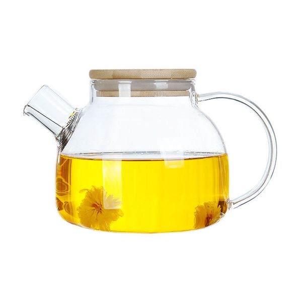 Tetera de vidrio segura para estufa para té de flores de hojas sueltas tapa de bambú borosilicato Pyrex hervidor de agua jarra de jugo 1000ml