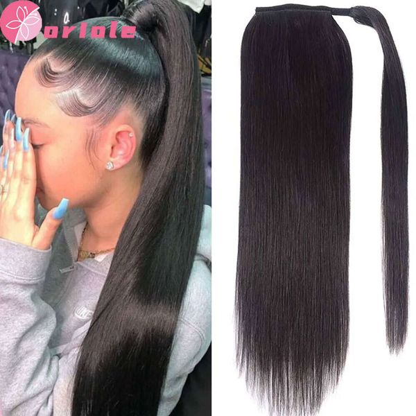 Straitement 8-32 pouces Hine Made Magic Wrap autour de Clip en queue de cheval Remy Extensions de cheveux humains brésiliens