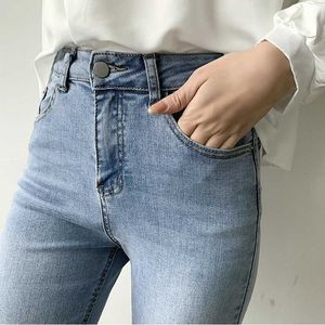 Rechte zwarte jeans Dames High-taille enkellange broek lente katoen elastische denim 210607