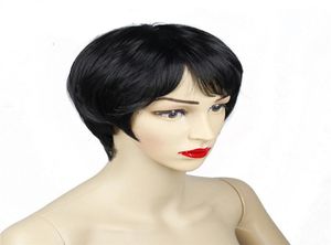 Peluca negra recta con flequillo, pelo sintético de fibra resistente al calor, pelucas cortas naturales para mujeres negras 9266791