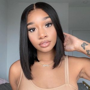 Perruque Bob droite 13x4 4x4 Lace Front perruques de cheveux humains Bone Straight Pre-Plumed Human Hair Lace Frontal Wigs